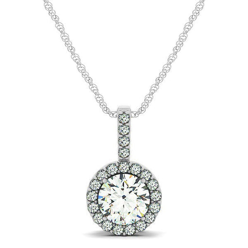 Bids.com 14k White Gold Diamond Halo Round Style Pendant (5/8 cttw) Necklaces White Smoke 18 / White Gold