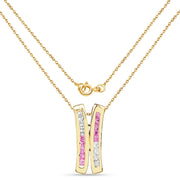 Bids.com 14K Yellow Gold Plated 1.08 Carat Genuine Pink Sapphire and White Sapphire .925 Sterling Silver Pendant Pendants White Smoke