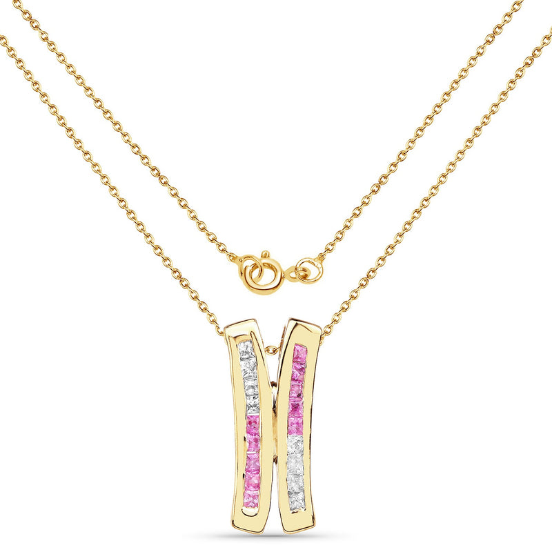 Bids.com 14K Yellow Gold Plated 1.08 Carat Genuine Pink Sapphire and White Sapphire .925 Sterling Silver Pendant Pendants White Smoke