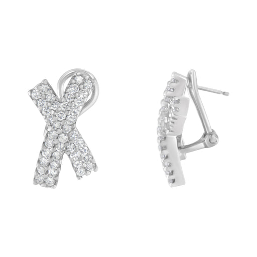 Bids.com 14K White Gold 2.0 Cttw Round-Brilliant Cut Diamond Domed X Shaped Omega Back Stud Earrings (H-I Color, I1-I2 Clarity) Earrings White Smoke White.Gold / 2