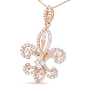 Bids.com 14K Yellow Gold 1.00 Cttw Round Diamond Fleur De Lis 18" Pendant Necklace (H-I Color, SI2-I1 Clarity) Necklaces White Smoke Yellow.Gold / 18