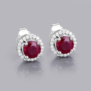 Bids.com 1.22 Carat Genuine Ruby and White Diamond 14K White Gold Earrings Earrings Gray