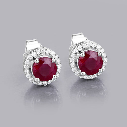Bids.com 1.22 Carat Genuine Ruby and White Diamond 14K White Gold Earrings Earrings Gray