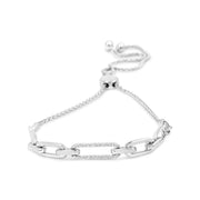 Bids.com .925 Sterling Silver 1/10 Cttw Diamond Paperclip Link Adjustable Bolo Bracelet (I-J Color, I2-I3 Clarity) Bracelets White Smoke White.Sterling Silver / 7
