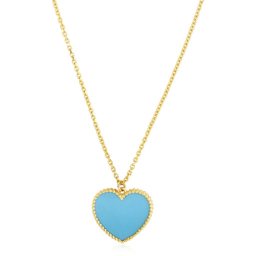 Bids.com 14k Yellow Gold High Polish Heart Turquoise Paste Necklace Necklaces White Smoke 18 / Yellow Gold
