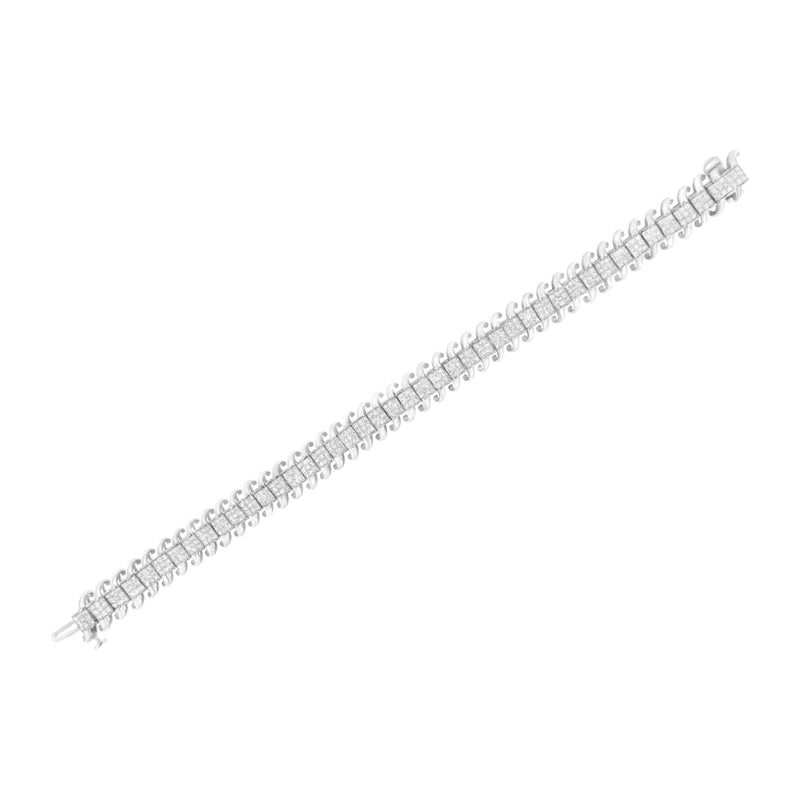 Bids.com 14K White Gold 5.0 Cttw Princess Cut Diamond 7" Invisible Set Wavy S-Link Tennis Bracelet (G-H Color, SI1-SI2 Clarity) Bracelets White Smoke White.Gold / 7