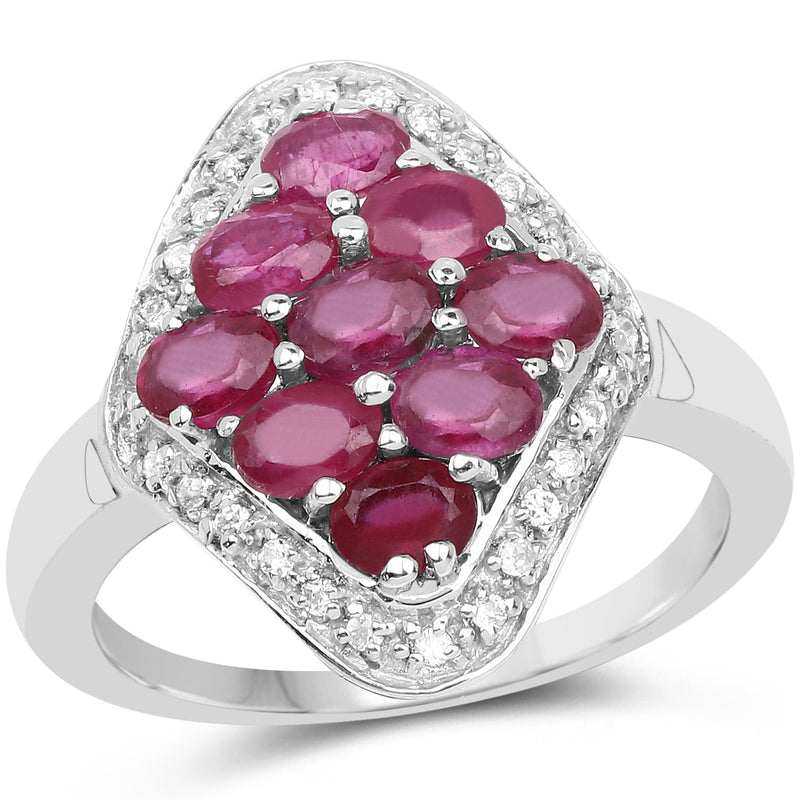 Bids.com 2.12 Carat Genuine Glass Filled Ruby & White Zircon .925 Sterling Silver Ring Rings White Smoke size 6.00,size 7.00,size 9.00,size 8.00,size 5.00,size 10.00