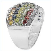 Bids.com 3.07 Carat Genuine Multi Sapphire .925 Sterling Silver Ring Rings White Smoke size 7.00,size 6.00,size 8.00,size 9.00