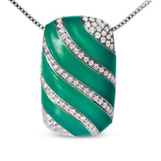Bids.com .925 Sterling Silver Turquoise Enamel and 1/2 Cttw Diamond Block 18" Pendant Necklace (F-G Color, VS1-VS2 Clarity) Necklaces White Smoke White.Sterling Silver / 18