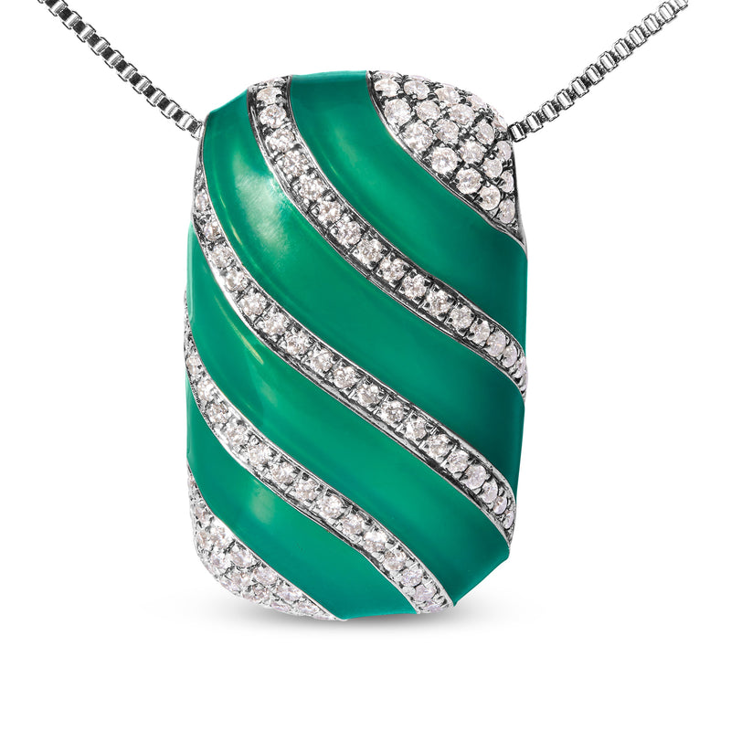 Bids.com .925 Sterling Silver Turquoise Enamel and 1/2 Cttw Diamond Block 18" Pendant Necklace (F-G Color, VS1-VS2 Clarity) Necklaces White Smoke White.Sterling Silver / 18