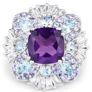 Bids.com 8.38 Carat Genuine Multi Stones .925 Sterling Silver Ring Rings White Smoke size 6.00,size 7.50,size 7.00,size 8.00,size 9.00