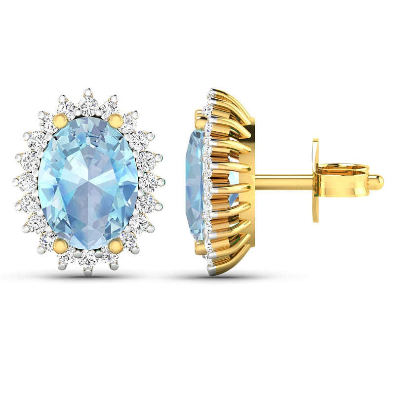 Bids.com 2.36 Carat Genuine Aquamarine and White Diamond 14K Yellow Gold Earrings Earrings White Smoke