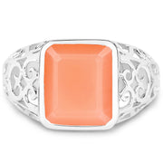 Bids.com 5.75 Carat Genuine Peach Moonstone .925 Sterling Silver Ring Rings White Smoke size 7.00,size 8.00,size 9.00,size 6.00