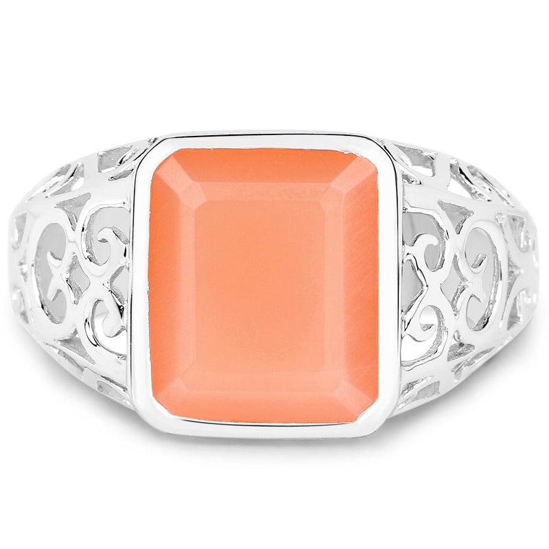 Bids.com 5.75 Carat Genuine Peach Moonstone .925 Sterling Silver Ring Rings White Smoke size 7.00,size 8.00,size 9.00,size 6.00