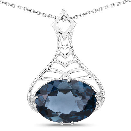 Bids.com 6.65 Carat Genuine London Blue Topaz .925 Sterling Silver Pendant Pendants White Smoke