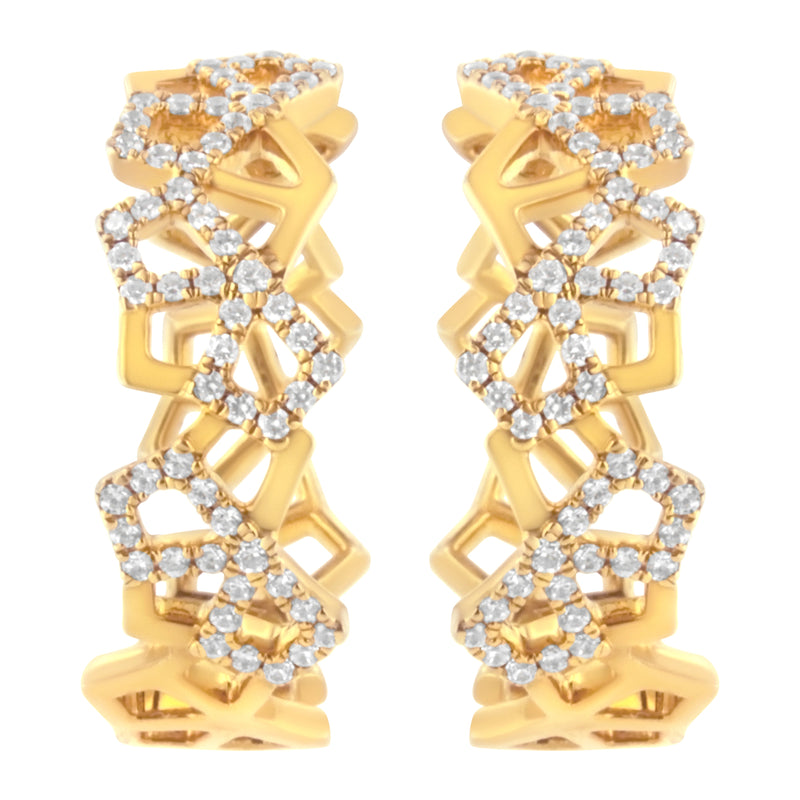 Bids.com 14K Yellow Gold 3/4 Cttw Diamond Honeycomb Hoop Earrings (G-H Color, SI1-SI2 Clarity) - 24MM Earrings White Smoke Yellow.Gold / 0.708
