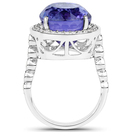 Bids.com 18.50 Carat Genuine Tanzanite and White Diamond 18K White Gold Ring Rings White Smoke size 8.00,size 6.00,size 7.00