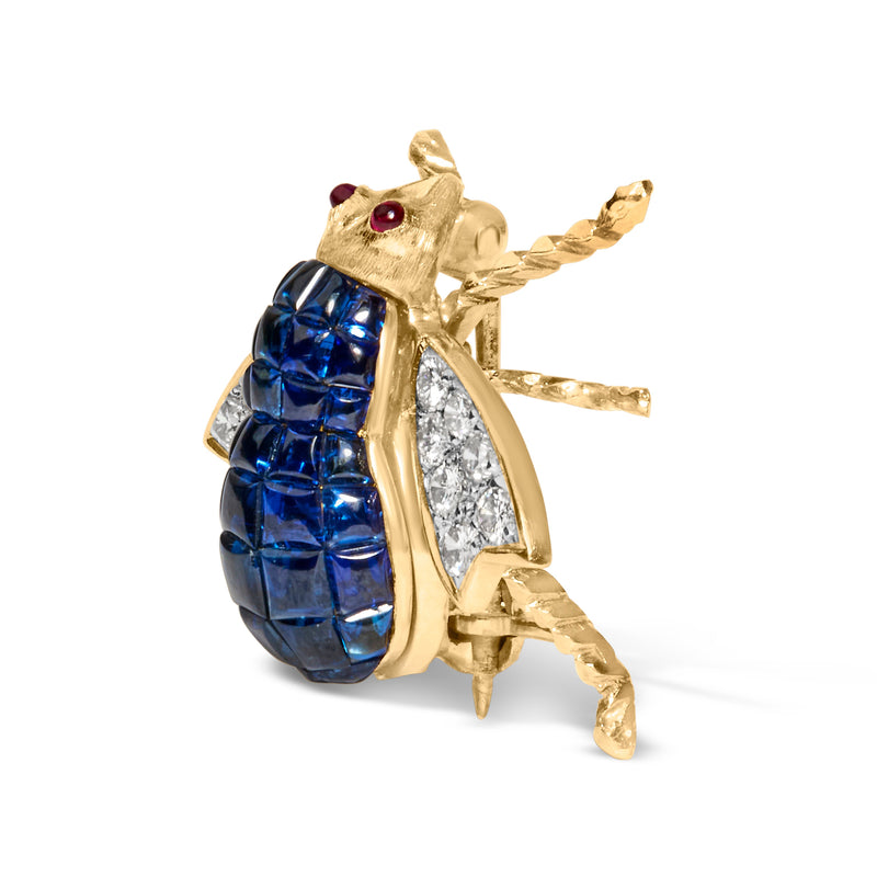 Bids.com 18K Yellow Gold 3/8 Cttw Diamond and 5 4/5 Cttw Blue Sapphire Bumblebee Brooch Pin (F-G Color, VS2-SI1 Clarity) Accessories White Smoke Yellow.Gold / 0.44