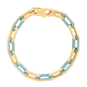 Bids.com 14k Yellow Gold Turquoise Paperclip Gem Link Bracelet (7.00 mm) Bracelets White Smoke 7.5 / Yellow Gold