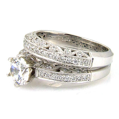 Bids.com .54ct Antique Style Engagement Ring Set 18KT White Gold Rings White Smoke 6.25