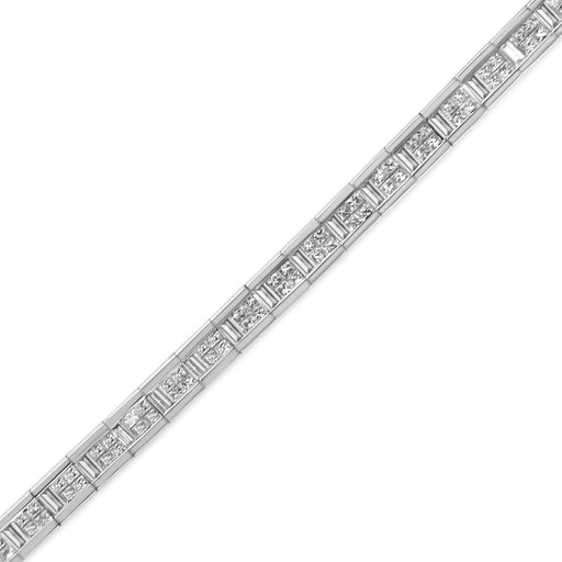 Bids.com 14K White Gold 4 3/8 Cttw Alternating Invisible Set Princess and Baguette Diamond Tennis Bracelet (G-H Color, VS1-VS2 Clarity) - Size 7" Bracelets White Smoke White.Gold / 7