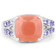 Bids.com 3.97 Carat Genuine Peach Moonstone and Tanzanite .925 Sterling Silver Ring Rings White Smoke size 7.00,size 6.00,size 8.00,size 9.00