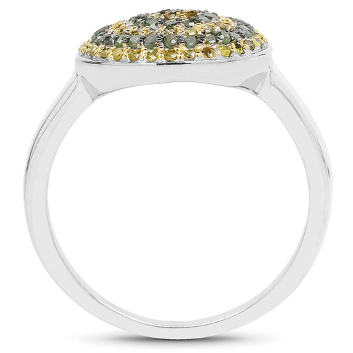 Bids.com 0.39 Carat Genuine Green Diamond and Yellow Diamond .925 Sterling Silver Ring Rings White Smoke size 7.00,size 8.00,size 6.00,size 9.00