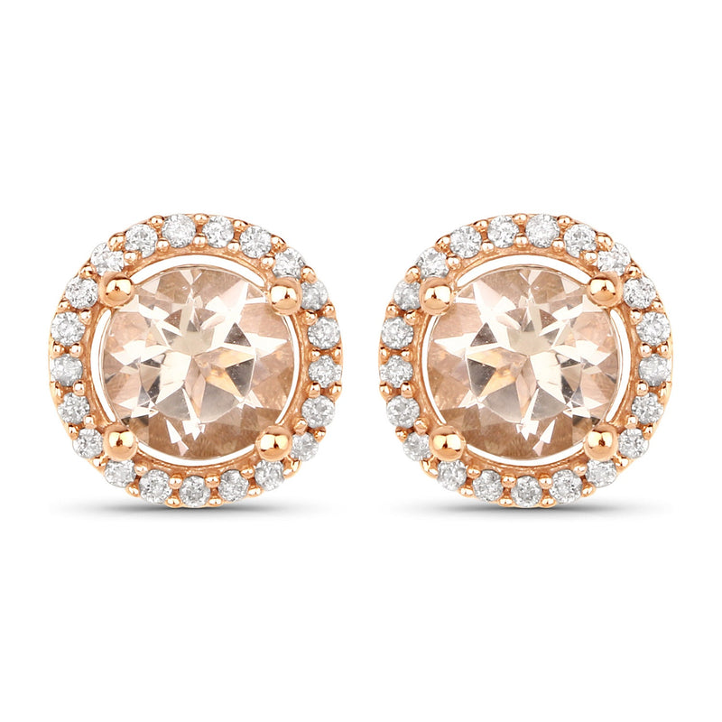 Bids.com 0.93 Carat Genuine Morganite and White Diamond 14K Rose Gold Earrings Earrings White Smoke