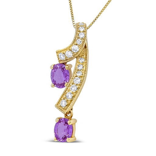 Bids.com 14K Yellow Gold 6x4mm Oval Pink Sapphire and 1/5 Cttw Round Diamond Pendant Necklace - (H-I Color, SI1-SI2 Clarity) Necklaces White Smoke Yellow.Gold / 18