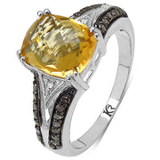 Bids.com 2.82 Carat Genuine Citrine, Champagne Diamond & White Diamond .925 Sterling Silver Ring Rings White Smoke size 8.00,size 6.00,size 7.00,size 9.00