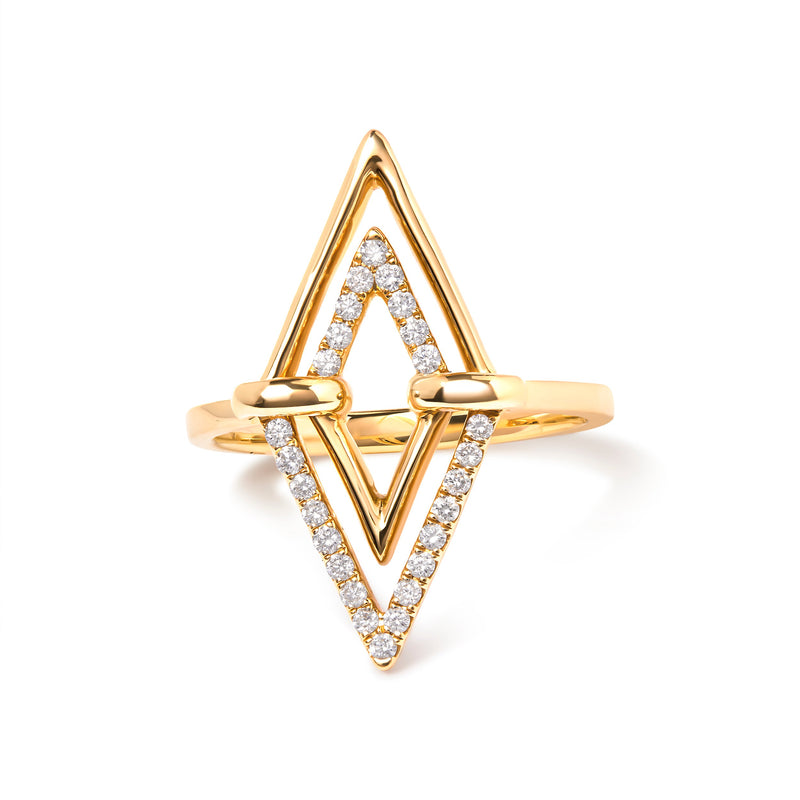 Bids.com 14K Yellow Gold 1/5 Cttw Diamond Double Triangle Ring (G-H Color, SI1-SI2 Clarity) - Size 7 Rings White Smoke 7 / Yellow.Gold