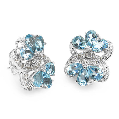Bids.com 10.26 Carat Genuine Blue Topaz & White Topaz .925 Sterling Silver Earrings Earrings White Smoke