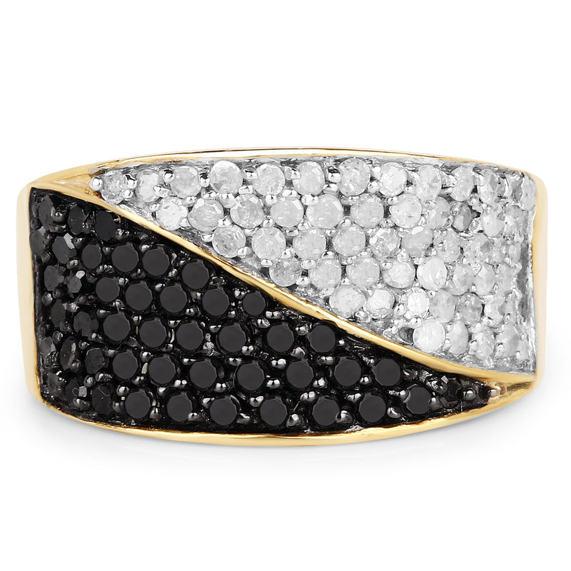 Bids.com 14K Yellow Gold Plated 1.20 Carat Genuine Black Diamond and White Diamond .925 Sterling Silver Ring Rings Gray size 6.00,size 8.00,size 7.00,size 9.00
