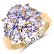 Bids.com 14K Yellow Gold Plated 2.01 Carat Genuine Tanzanite & White Topaz .925 Sterling Silver Ring Rings White Smoke size 6.00,size 8.00,size 7.00,size 9.00,size 5.00