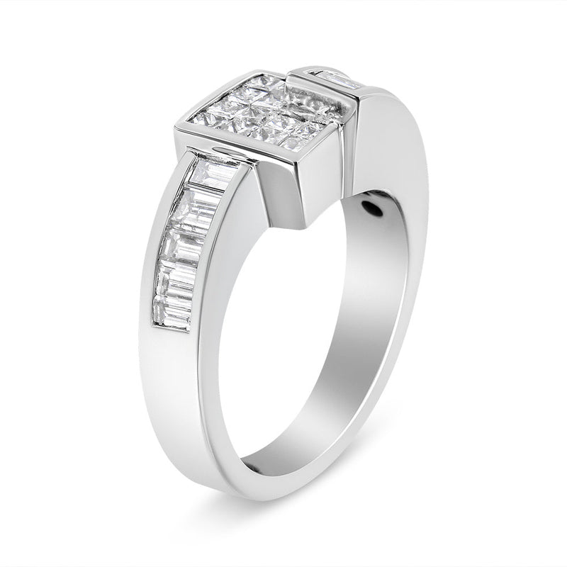 Bids.com 14K White Gold 1 1/2 Cttw Invisible-Set Princess and Channel-Set Baguette Diamond Geometric Bypass Ring Band (G-H Color, SI2-I1 Clarity) - Ring Size 7 Rings White Smoke 7 / White.Gold