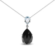 Bids.com 18K White Gold Diamond Accent and Pear Cut Sky Blue Topaz and Pear Cut Black Onyx Dangle Drop 18" Pendant Necklace (G-H Color, SI1-SI2 Clarity) Necklaces White Smoke White.Gold / 18
