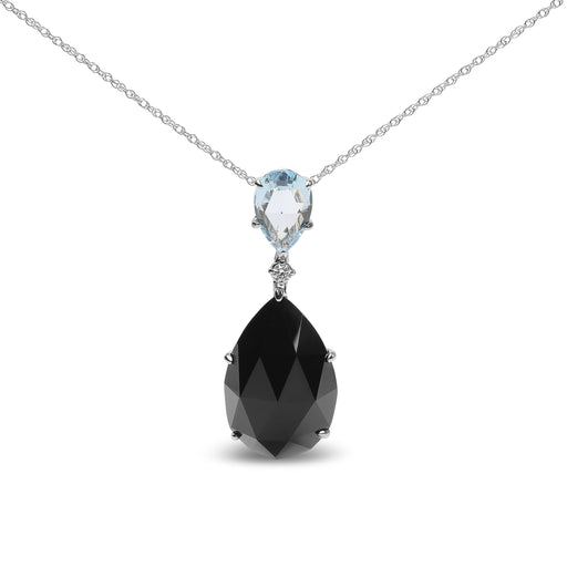 Bids.com 18K White Gold Diamond Accent and Pear Cut Sky Blue Topaz and Pear Cut Black Onyx Dangle Drop 18" Pendant Necklace (G-H Color, SI1-SI2 Clarity) Necklaces White Smoke White.Gold / 18