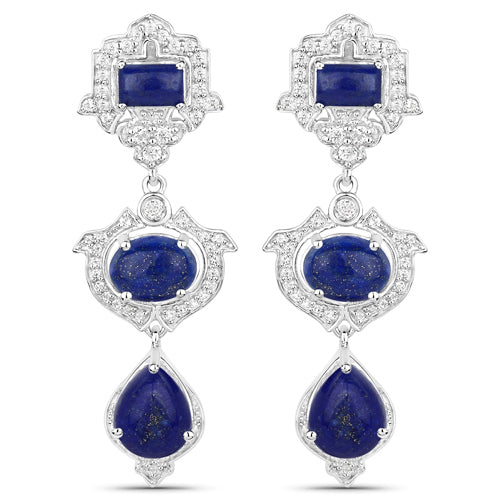 Bids.com 9.37 Carat Genuine Lapis and White Topaz .925 Sterling Silver Earrings Earrings White Smoke