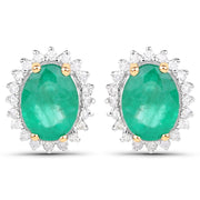 Bids.com 2.66 Carat Genuine Zambian Emerald and White Diamond 14K Yellow Gold Earrings Earrings White Smoke