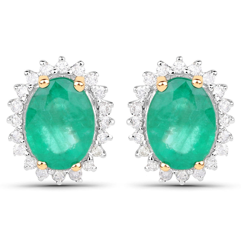 Bids.com 2.66 Carat Genuine Zambian Emerald and White Diamond 14K Yellow Gold Earrings Earrings White Smoke