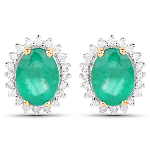 Bids.com 2.66 Carat Genuine Zambian Emerald and White Diamond 14K Yellow Gold Earrings Earrings White Smoke