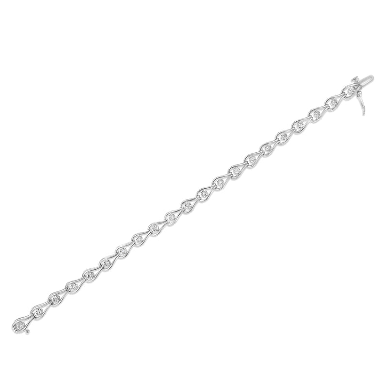 Bids.com .925 Sterling Silver 1/10 Cttw Miracle-Set Diamond Pear Shape and Bezel Link Bracelet (I-J Color, I3 Clarity) - 7.25" Bracelets White Smoke White.Sterling Silver / 7.25