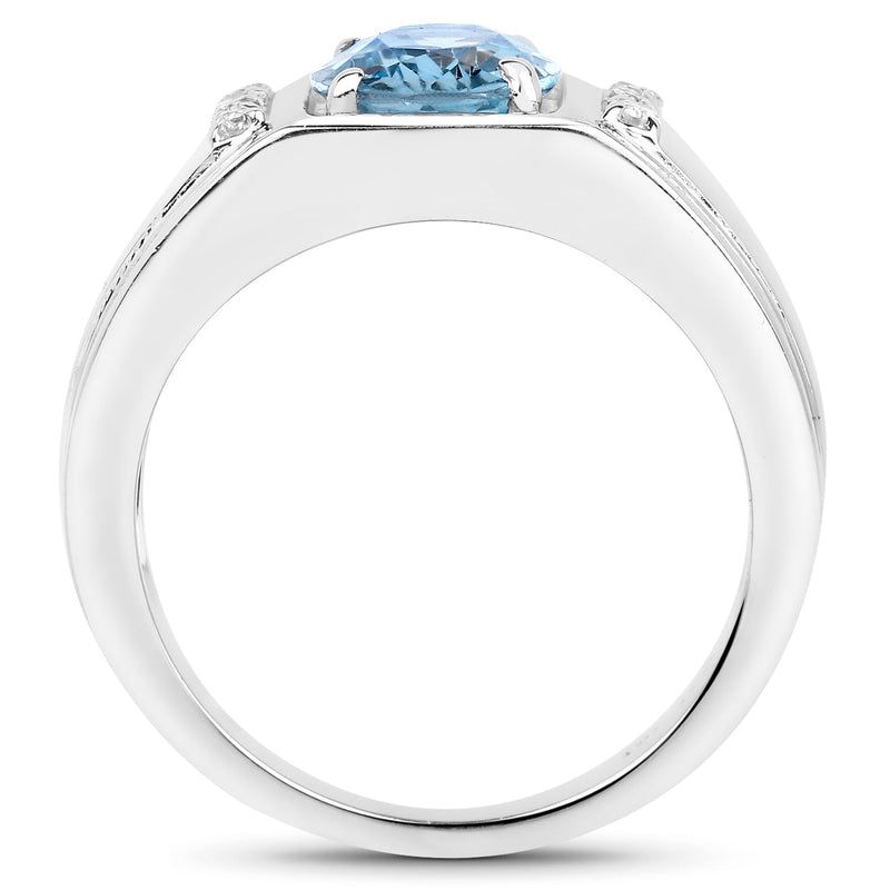 Bids.com 2.18 Carat Genuine London Blue Topaz and White Topaz .925 Sterling Silver Ring Rings White Smoke size 6.00,size 7.00,size 8.00,size 9.00