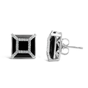 Bids.com 14K White Gold 3/8ct Diamond with 11x11MM Black Onyx Stud Earrings (G-H Color, SI1-SI2 Clarity) Earrings White Smoke White.Gold / 0.387