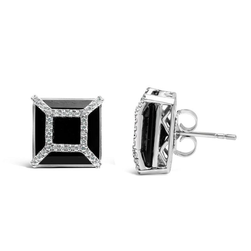 Bids.com 14K White Gold 3/8ct Diamond with 11x11MM Black Onyx Stud Earrings (G-H Color, SI1-SI2 Clarity) Earrings White Smoke White.Gold / 0.387