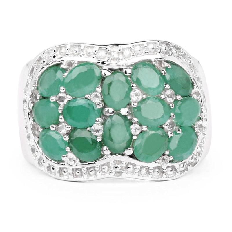 Bids.com 2.20 Carat Genuine Emerald & White Topaz .925 Sterling Silver Ring Rings White Smoke size 6.00,size 7.00,size 8.00,size 9.00,size 5.00,size 10.00