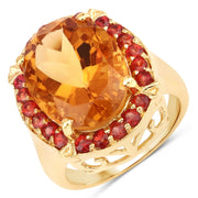 Bids.com 9.38 Carat Genuine Citrine and Orange Sapphire .925 Sterling Silver Ring Rings White Smoke size 5.00,size 6.00,size 7.00,size 8.00,size 9.00