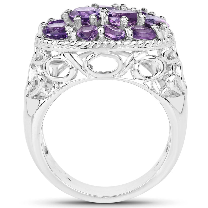 Bids.com 2.64 Carat Genuine Amethyst .925 Sterling Silver Ring Rings White Smoke size 6.50,size 6.00,size 7.00,size 8.00,size 9.00