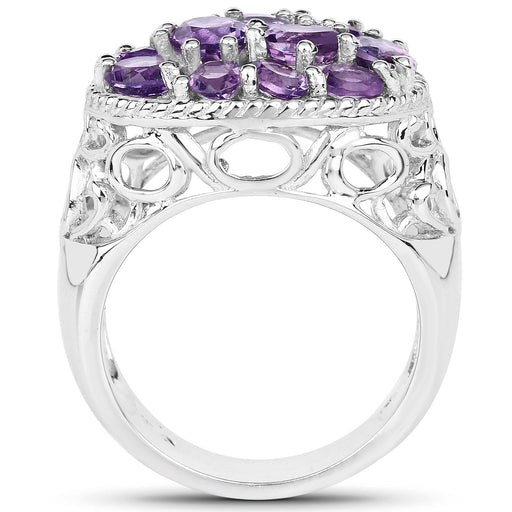 Bids.com 2.64 Carat Genuine Amethyst .925 Sterling Silver Ring Rings White Smoke size 6.50,size 6.00,size 7.00,size 8.00,size 9.00