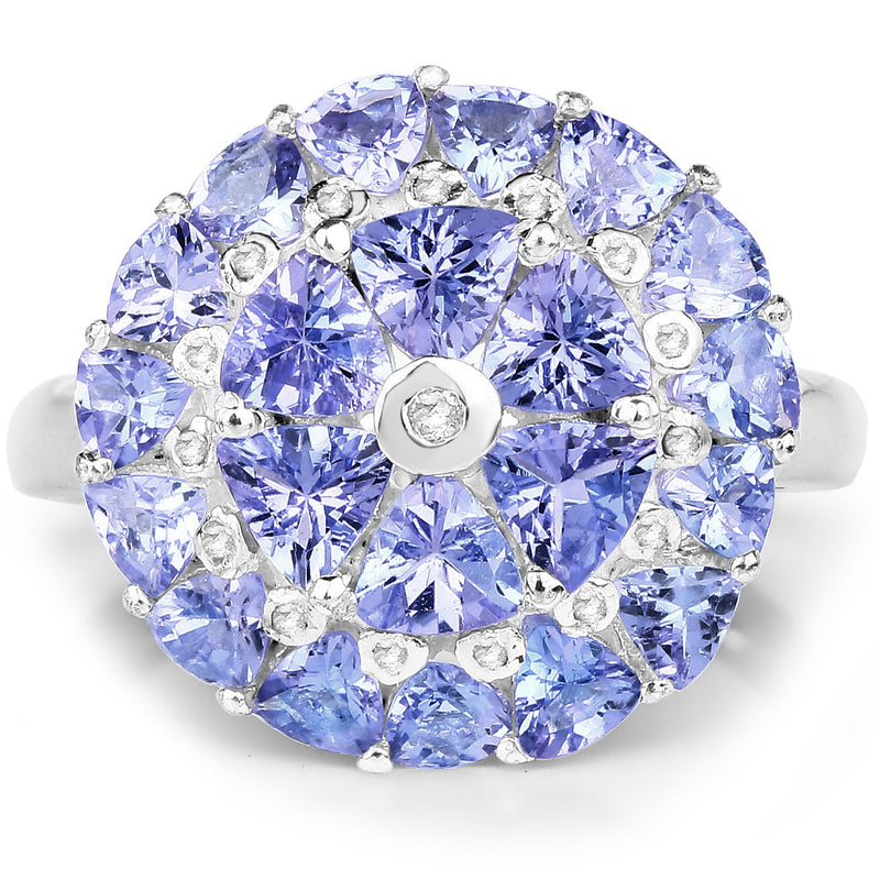Bids.com 2.96 Carat Genuine Tanzanite and White Diamond .925 Sterling Silver Ring Rings White Smoke size 6.00,size 7.00,size 8.00,size 9.00